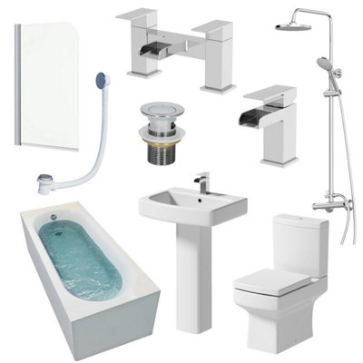Affine Complete Bathroom Suite 1500mm Shower Bath Toilet Basin Pedestal Taps Screen from B&Q