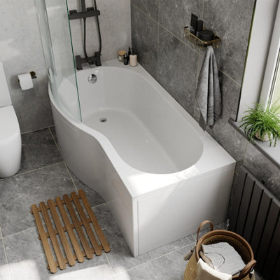B&Q -  P Shaped Lh Bathroom Suite Showerbath Screen 1700mm Bath Side Panel Acrylic Rail