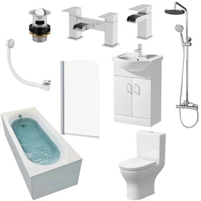 Affine Complete Bathroom Suite 1700 Bath Screen Basin Vanity Unit Wc Shower Taps Set from B&Q