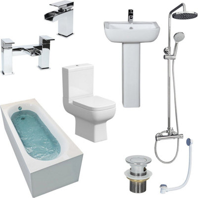B&Q -  Complete Bathroom Suite 1700mm Straight Bath Screen Wc Toilet Basin Sink Shower