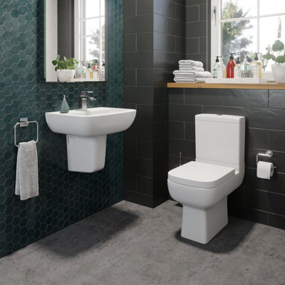 Affine Bathroom Cloakroom Suite Toilet Close Coupled Wc Basin Sink Semi Pedestal White from B&Q