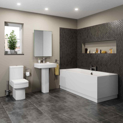 Affine Modern Bathroom Suite Double Ended 1700mm Bath Toilet Full Pedestal Basin Sink from B&Q