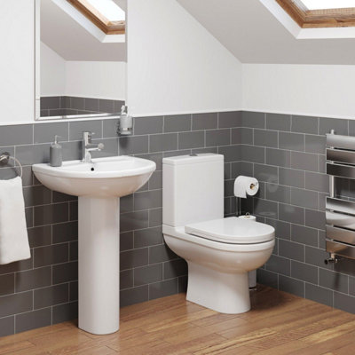 Affine Cloakroom Suite Close Coupled Wc Toilet 1Th Basin Sink Pedestal Bathroom White from B&Q