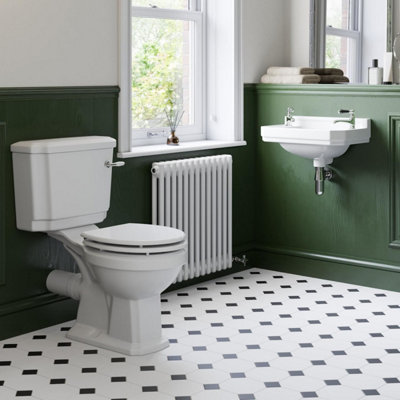 Aurora Bathroom Suite Close Coupled Toilet & Wall Hung Sink Basin Traditional Cloakroom White