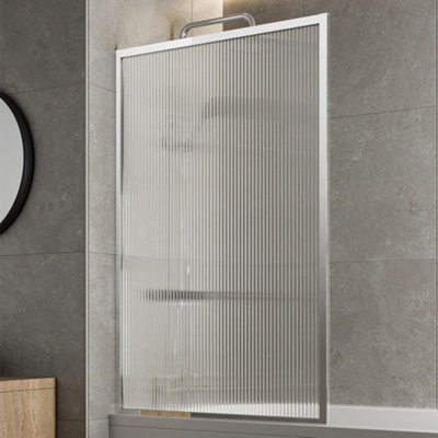 Affine Over Bath Shower Screen Fluted Reversible Safety Glass Square Frame 800mm Chrome from B&Q