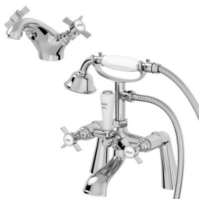 Affine Traditional Bath Shower Head Hose Basin Sink Mixer Tap Mixer Taps Set Bathroom from B&Q