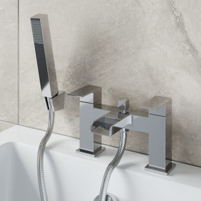 Aurora Modern Bathroom Bath Shower Mixer Tap Hose Handset Lever Handle Waterfall Chrome Size 21.5