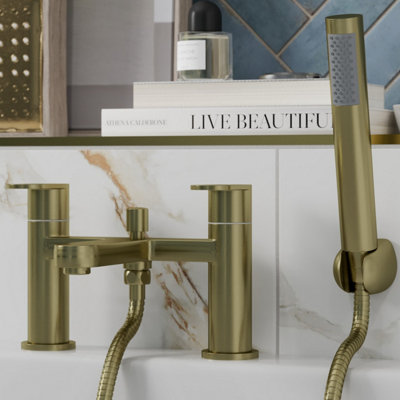 Affine Modern Bathroom Bath Shower Mixer Tap Hose Handset Twin Lever Handle Brass from B&Q