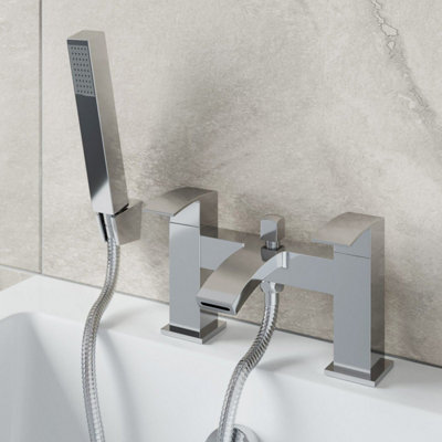 Aurora Bathroom Bath Shower Mixer Filler Tap Brass Curved Spout Handset Hose Chrome