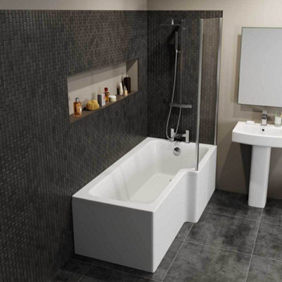 Aveli Modern 1500mm L Shaped Right Hand Shower Bath Only Bathtub Acrylic Bathroom Tub from B&Q
