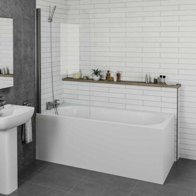 B&Q -  Bathroom 1700mm Single Ended Straight Bath 4mm Shower Screen Front & End Panel