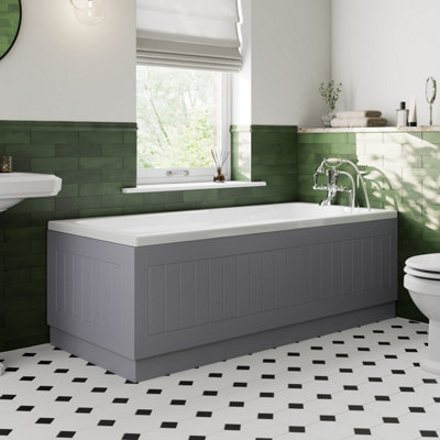 Affine 1700/700mm Bath Panel Pack Front Side End Tongue & Groove Bathroom Grey Gloss from B&Q