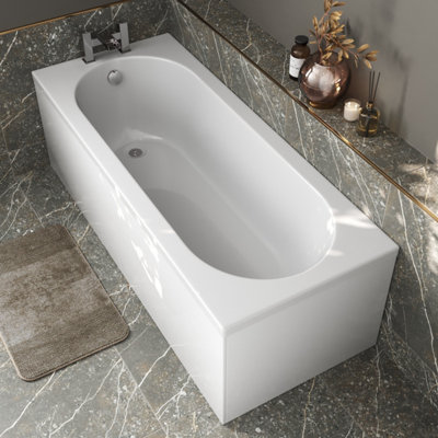 B&Q -  Bathroom Single Ended 1700X700mm Curved Bath Side End Panel Acrylic White Modern