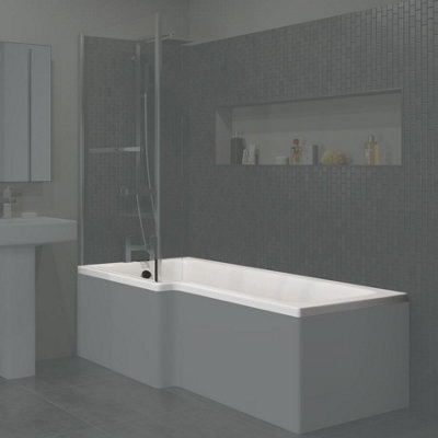 Aveli 1600mm L Shaped Lh Shower Bath Bathtub With Leg Set Only Acrylic Bathroom from B&Q