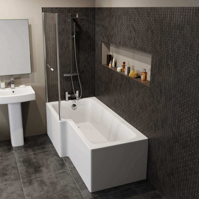 Aveli Modern L Shaped Shower Bath Only Left Hand Bathtub 1700mm Acrylic Bathroom Tub from B&Q