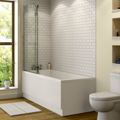 B&Q -  Bathroom 1700mm Single Ended Straight Bath 4mm Glass Screen Front Panel White
