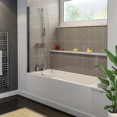 B&Q -  Bathroom 1700mm Single Ended Straight Bath 6mm Shower Screen Front Panel White