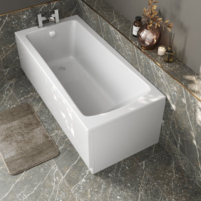 Aveli Wide 1700mm Single Ended  Square Bath Acrylic Modern Bathroom White Bathtub from B&Q