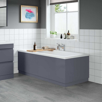 Affine Modern Bathroom 1700 Front & 750 End Bath Panel Pack 18mm Mdf Grey Gloss Plinth from B&Q