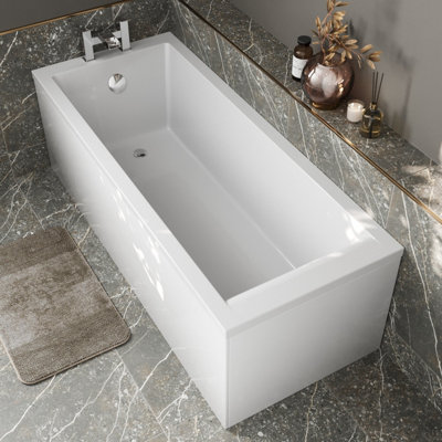 Affine Bathroom Single Ended 1700X750mm Square Bath Front Panel Acrylic White Modern from B&Q