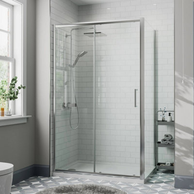 Affine 1000 X 800mm Sliding Shower Door & Side Panel Enclosure 8mm Framed Tray & Waste from B&Q
