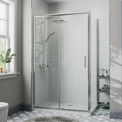 Affine 1000 X 760mm Sliding Shower Door & Side Panel Enclosure 8mm Framed Tray & Waste from B&Q