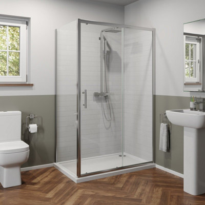 Affine 1200 X 760mm Sliding Shower Door & Side Panel Enclosure 6mm Glass Screen Framed from B&Q