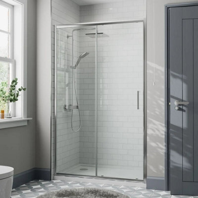 Affine 1200 X 760mm Sliding Shower Door & Side Panel Enclosure 8mm Framed Tray & Waste from B&Q