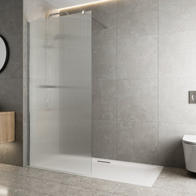 Affine Walk In Wet Room Shower Screen Frameless 8mm Fluted Glass Polished Chrome 1200mm from B&Q