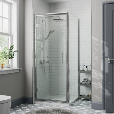 Affine 760 X 760mm Framed Hinged Shower Enclosure Door Side Panel Walk-In 8mm Glass from B&Q