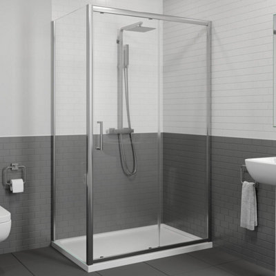 Affine 1400 X 900mm Sliding Shower Door & Side Panel Enclosure 8mm Framed Tray & Waste from B&Q