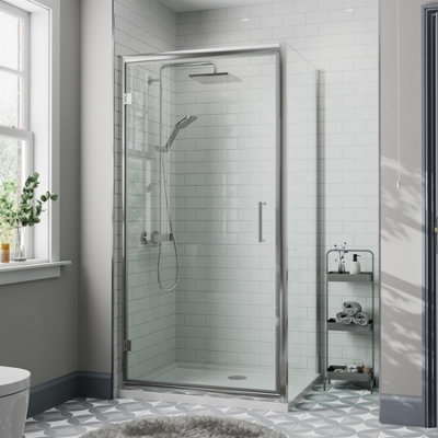 Affine 900 X 700mm Framed Hinged Shower Enclosure Door Side Panel Walk-In 8mm Glass from B&Q