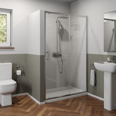 Affine 1400mm Sliding Shower Door Enclosure Glass Screen Panel Framed 6mm Safety Glass from B&Q