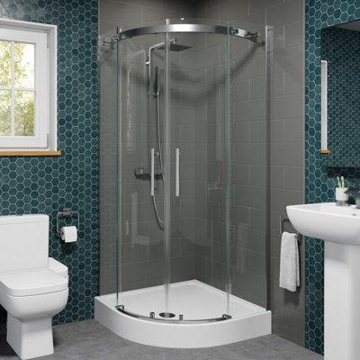 Affine Frameless Quadrant Shower Enclosure 800mm Easy Plumb Tray 8mm Glass Bathroom from B&Q