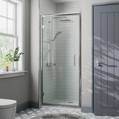 Affine 760mm Framed Hinged Bathroom Shower Door Enclosure Walk-In 8mm Safety Glass from B&Q
