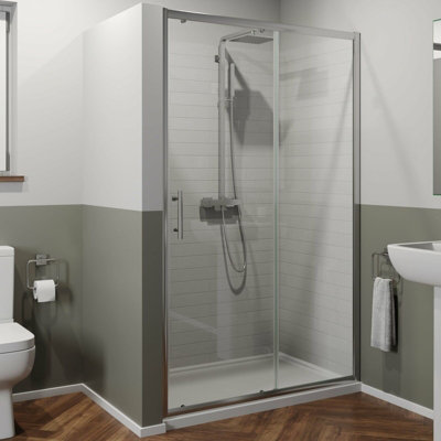 Affine 1400 X 900mm Sliding Shower Door Enclosure 6mm Glass Chrome Framed Tray & Waste from B&Q