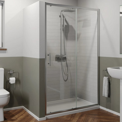Affine 1200 X 760mm Sliding Shower Door Enclosure 6mm Glass Chrome Framed Tray & Waste from B&Q
