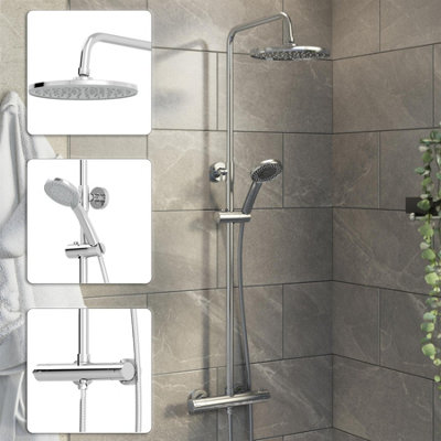 Affine Bathroom Mixer Shower Thermostatic Dual Head Round Rainfall Head Handset Chrome from B&Q