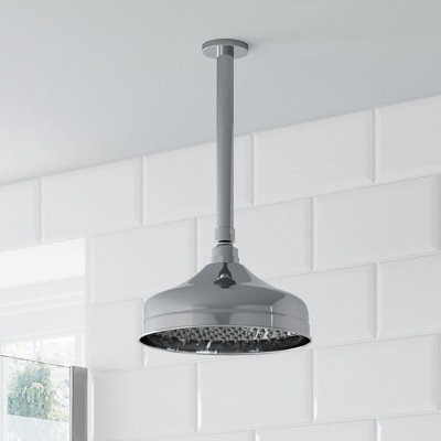 Affine Traditional Bathroom Ceiling Mounted Chrome Round Drencher Fixed Shower Arm Head from B&Q