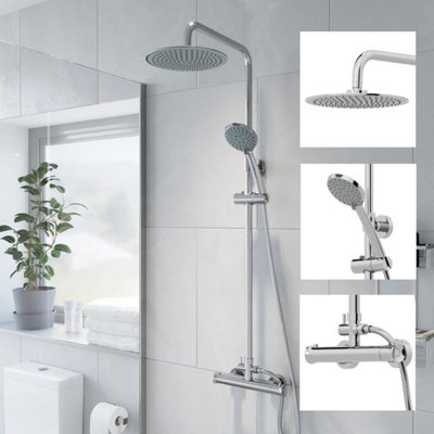 Affine Thermostatic Mixer Shower Set Large Rainfall Drencher Head Bathroom Exposed Round Valve Chrome from B&Q