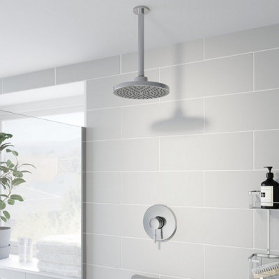 Affine Concealed Stick Shower Ceiling Mounted Fixed Head Round Chrome Pivot from B&Q