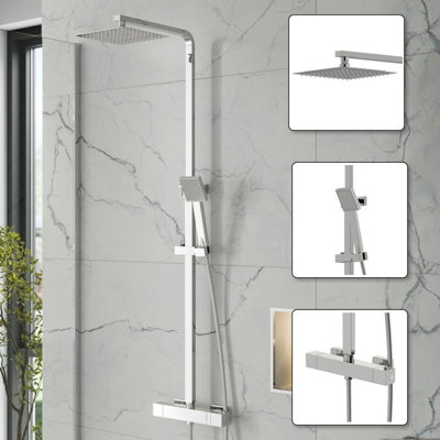 Affine Thermostatic Mixer Shower Set Bathroom Exposed Large Square Rainfall Head Dual Handset Chrome from B&Q