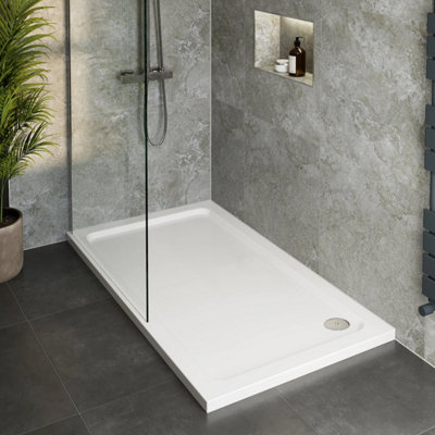 Affine Modern Rectangle Shower Tray 1000 X 800mm Low Profile Slimline Lightweight White from B&Q