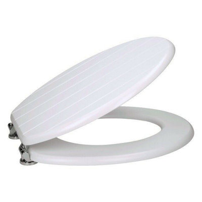 Affine White Groove Design Wooden Bathroom Toilet Seat With Chrome Hinges from B&Q