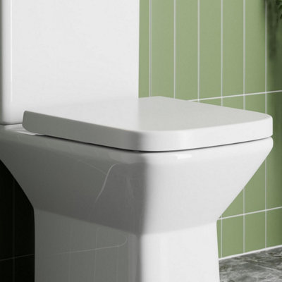 Affine Bathroom Toilet Seat Square Soft Close Top Fix Hinges White Gloss Modern from B&Q