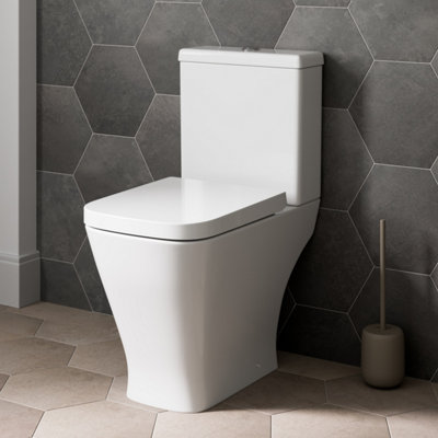 Affine Close Coupled Rimless Toilet Bathroom Compact Pan Soft Close Seat White from B&Q
