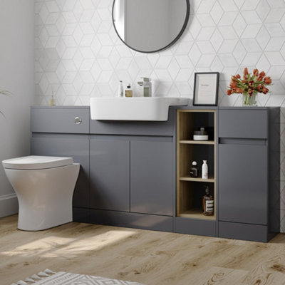 Affine Bathroom Toilet Wc Vanity Unit Basin Sink Combination Grey Gloss 1720mm from B&Q