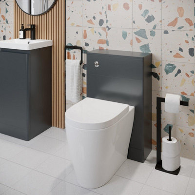 Affine Bathroom Toilet Wc Concealed Cistern Unit Pan Soft Close Seat Matt Grey 500mm from B&Q