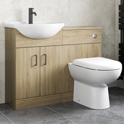 Affine 1050mm Bathroom Toilet Vanity Unit Combination Basin Sink Furniture Oak Effect from B&Q