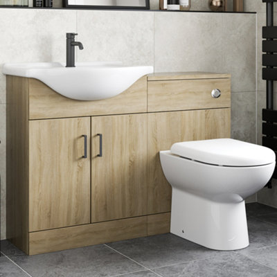 Affine 1150mm Bathroom Toilet Vanity Unit Combination Basin Sink Furniture Oak Effect from B&Q